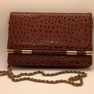 Brown/Cognac faux crocodile skin handbag
